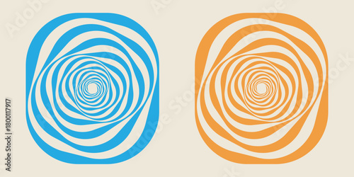 Abstract blue and orange hypnotic swirl optical illusion shapes