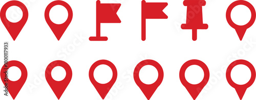 Set of Red Location Pin Icons Illustrative Collection for Navigation and Mapping