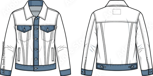 Front and back view of a denim jacket