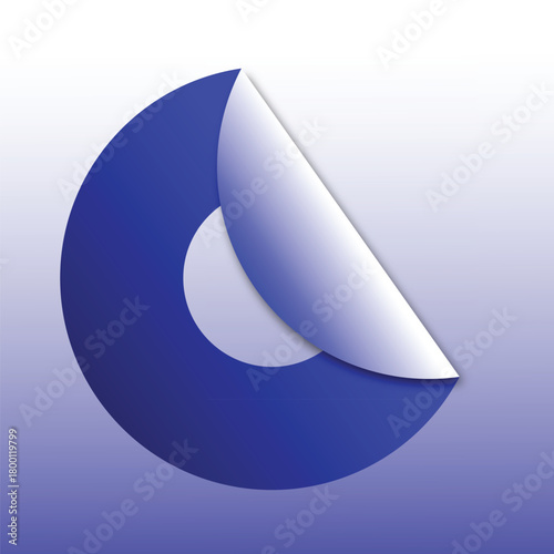 Blue circle peeling sticker icon with white inner part design