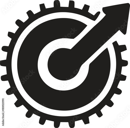 Cogwheel icon with upward arrow representing progress and growth