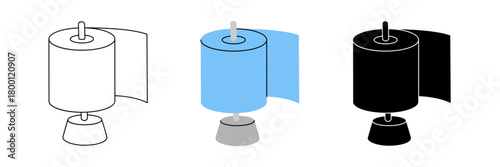Toilet roll on metal holder icon set. Toilet paper. Vector illustration