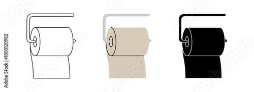 Paper roll on metal holder icon set. Paper wipe. Vector illustration