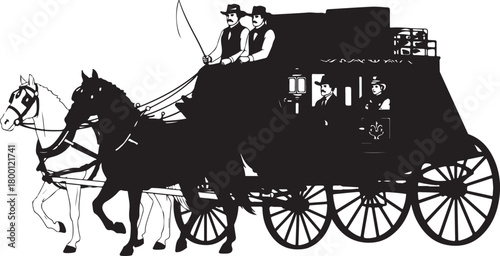 Stagecoach with horses and passengers