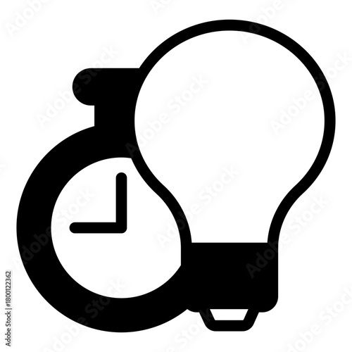 Edison light bulb with timer solid icon, lightbulb concept. Vector graphics. Lamp and clock sign on white background, style icon mobile or web design.