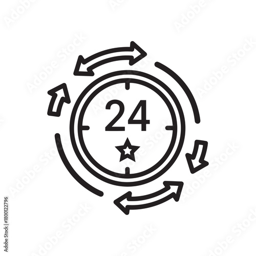 Continuous 24-hour service availability and customer support icon