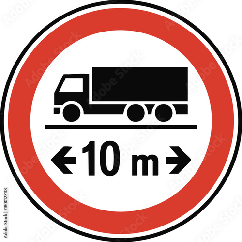 Mandatory Traffic Sign Showing Minimum Ten Meter Distance Requirement For Heavy Trucks On Roadways