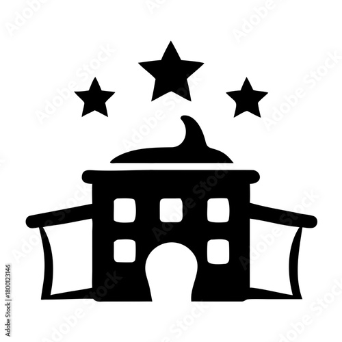 Hotel icon with three stars, representing luxury accommodation and a high rating, perfect for travel and hospitality themes, isolated on