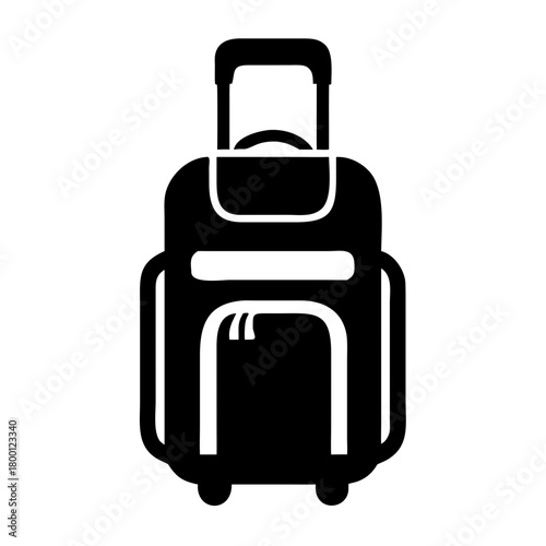 Black silhouette of a rolling suitcase with a handle, isolated on