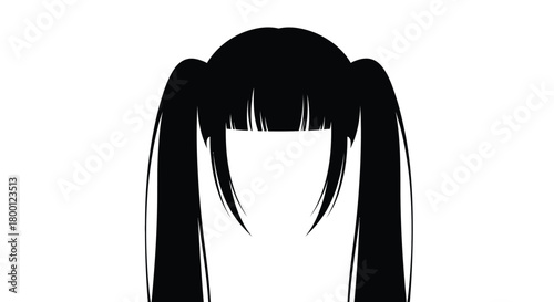 Minimalist black and white illustration of a girl s hairstyle with pigtails