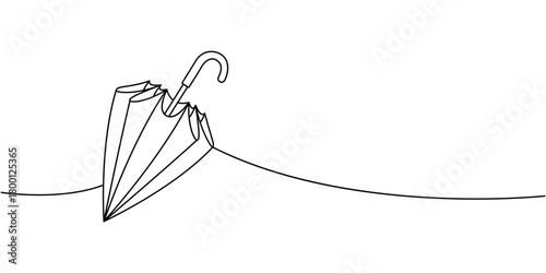 Compact folded umbrella continuous line art, elegant minimalist vector accessory for weather and travel