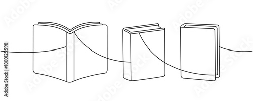Minimalist outline of an books in a connected composition of reading elements