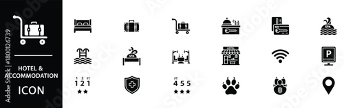 Plan your escape with hotel amenities icons for a relaxing getaway, featuring spa, pool, and comfortable rooms for the perfect vacation experience