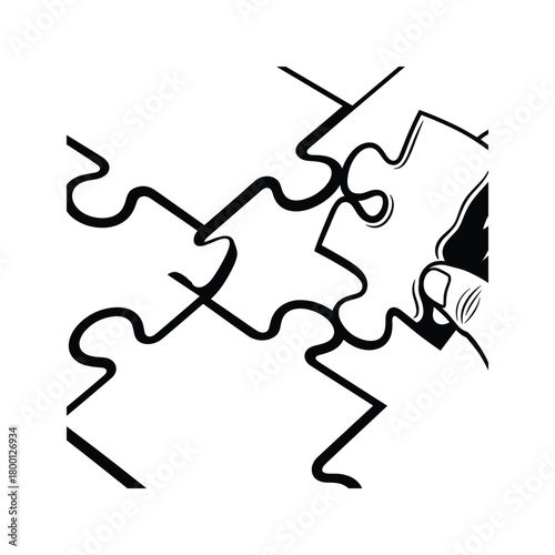 Hand placing the last puzzle piece into a jigsaw puzzle, isolated on