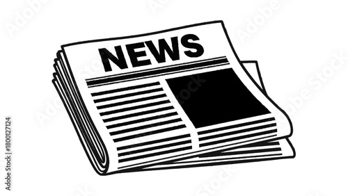 Vector illustration of a black and white illustration of a newspaper with the word news on top on a transparent background