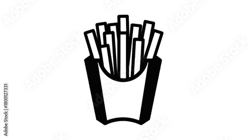 Vector illustration of black and white illustration of french fries in a red carton isolated on transparent background 