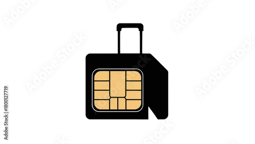 Vector illustration of black sim card icon with a pull tab, representing mobile technology and connectivity, isolated on transparent background 