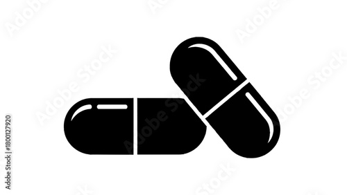 Vector illustration of two black capsule pills isolated on transparent background 
