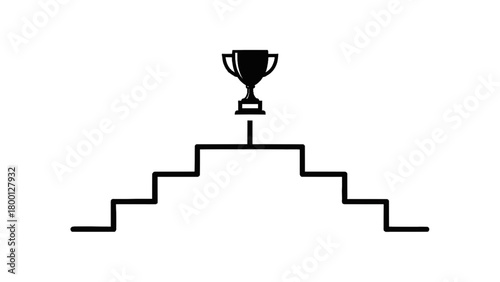 Vector illustration of trophy on top of stairs representing achievement isolated on transparent background 