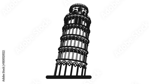Vector illustration of leaning tower of pisa black and white illustration isolated on transparent background