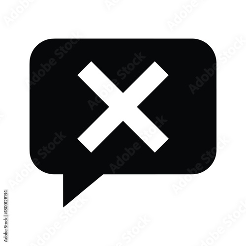 Black chat bubble with a white cross symbol inside, isolated on