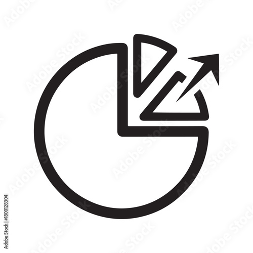 Pie chart icon showing market share growth and business data.