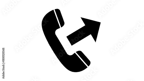 Vector illustration of black icon of a telephone receiver with an outgoing arrow, isolated on transparent background 
