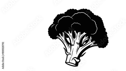 Vector illustration of black silhouette of a broccoli floret isolated on transparent background 
