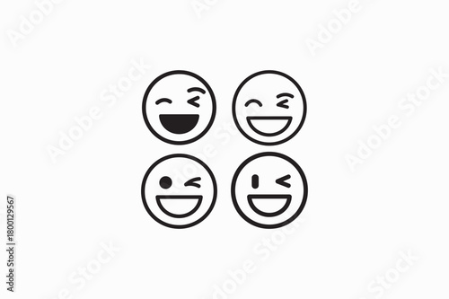 Grinning squinting Face emoji vector silhouettes black color image.  .eps