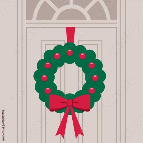 Christmas Wreath Decoration on Front Door – Festive Holiday Illustration