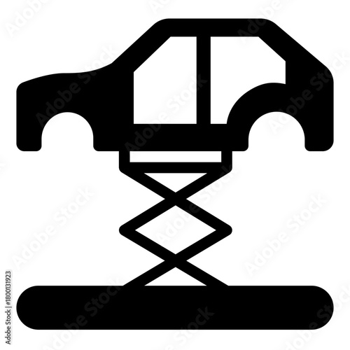 Car frame lifted by crane solid icon, car parts concept. Vector graphics. Car lift sign on white background, style icon mobile or web design.