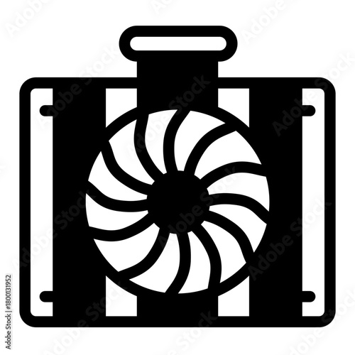 Aluminum radiator with fan solid icon, car parts concept. Vector graphics. Radiator sign on white background, style icon mobile or web design.