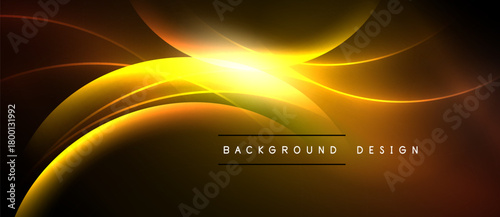 Abstract golden waves radiate from bright center. Dark background enhances luminous curves, creating dynamic visual effect. Text reads background design.