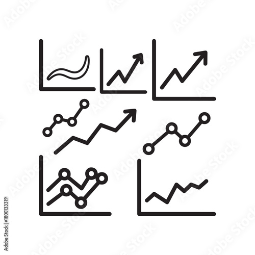 Set of various statistical financial data growth trend chart icons