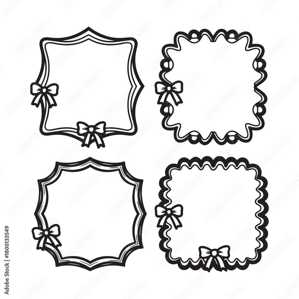 Obraz premium Hand drawn elegant decorative frames with cute bows vector design