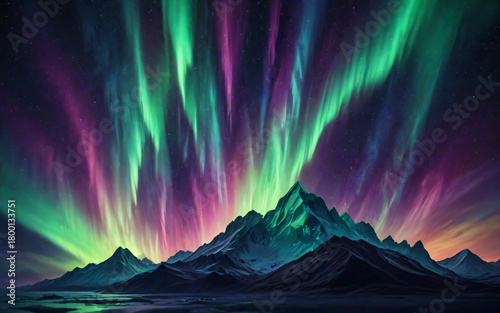 Aurora Borealis Over Mountains