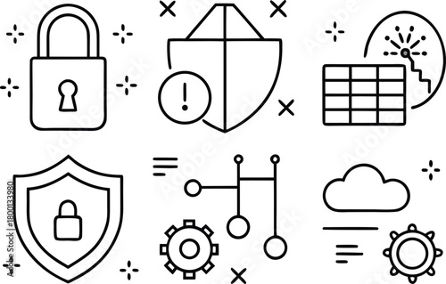 Cybersecurity and data protection icons set