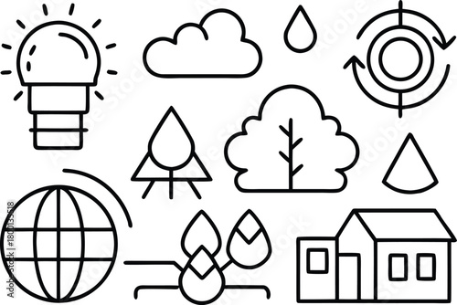 Environmental protection and sustainability icons collection, illustration
