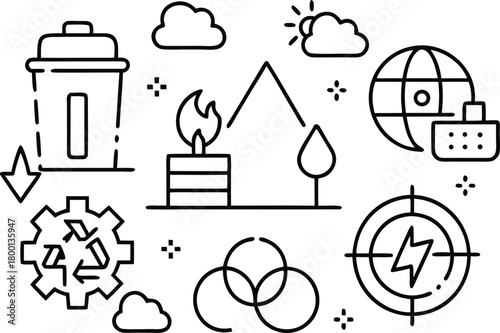 Ecology and renewable energy icons collection on white background