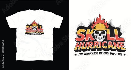 Skull hurricane design on shirt skull with helmet darkness reigns supreme vector graphic apparel clothing print grunge construction industry
