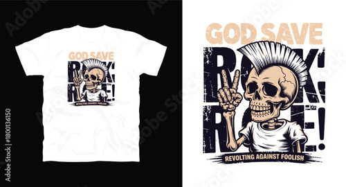 God save rock skeleton design vector apparel clothing rebel rebellious punk anti establishment protesting anarchy revolt revolution peace sign
