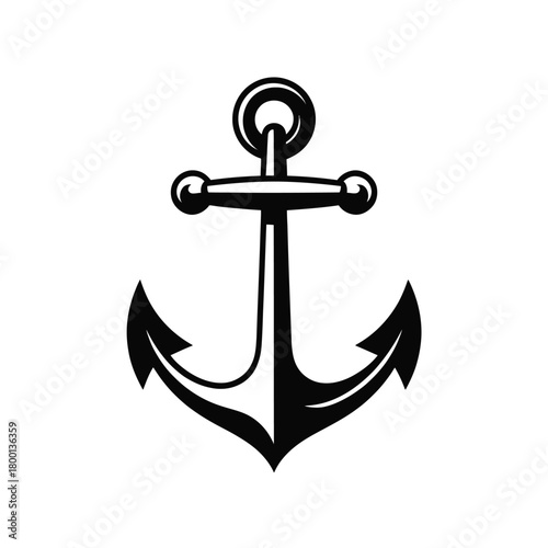 A bold, black and white graphic illustration of a ship's anchor, symbolizing stability and strength.