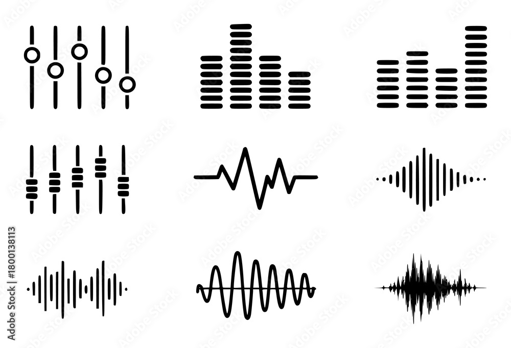 Obraz premium Collection of Sound Waveform and Equalizer Icons