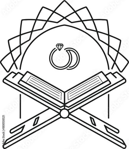 Islamic symbol of quran and wedding rings representing marriage and faith