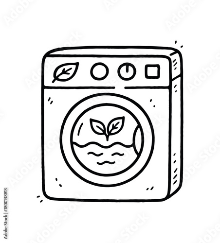 handdrawn cute doodle style eco washing machine with gentle cycle icon vector line illustration