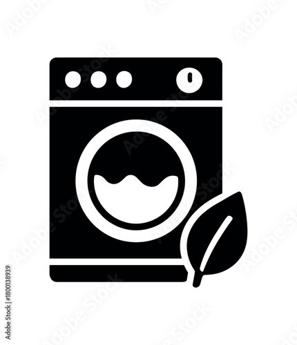 eco washing machine with gentle cycle icon flat black solid vector illustration isolated on white background