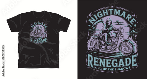 Nightmare Renegade King of Shadows Motorcycle Biker Vector Graphic Design for T Shirt Apparel Print Product Garage Lifestyle