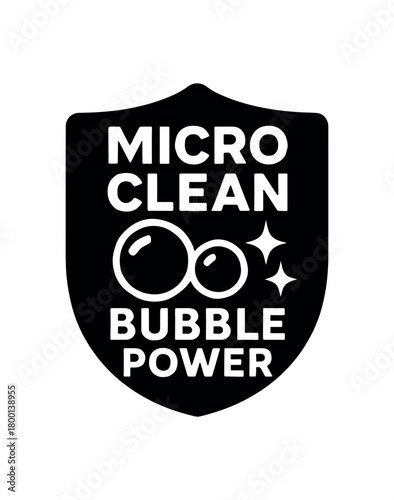 micro clean bubble power badge flat black solid vector illustration isolated on white background