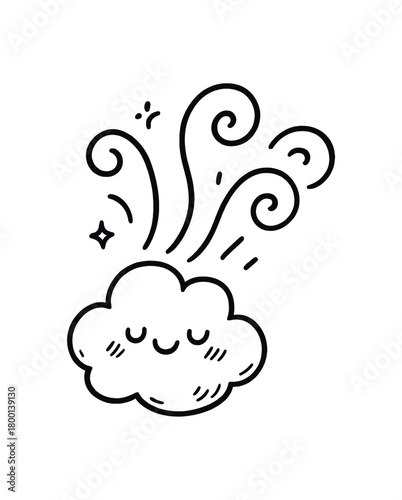 handdrawn cute doodle style refreshing scent vapor swirl vector line illustration