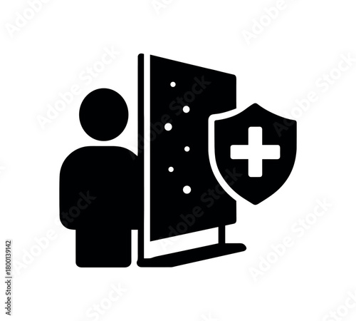 hygienic protection barrier icon flat black solid vector illustration isolated on white background